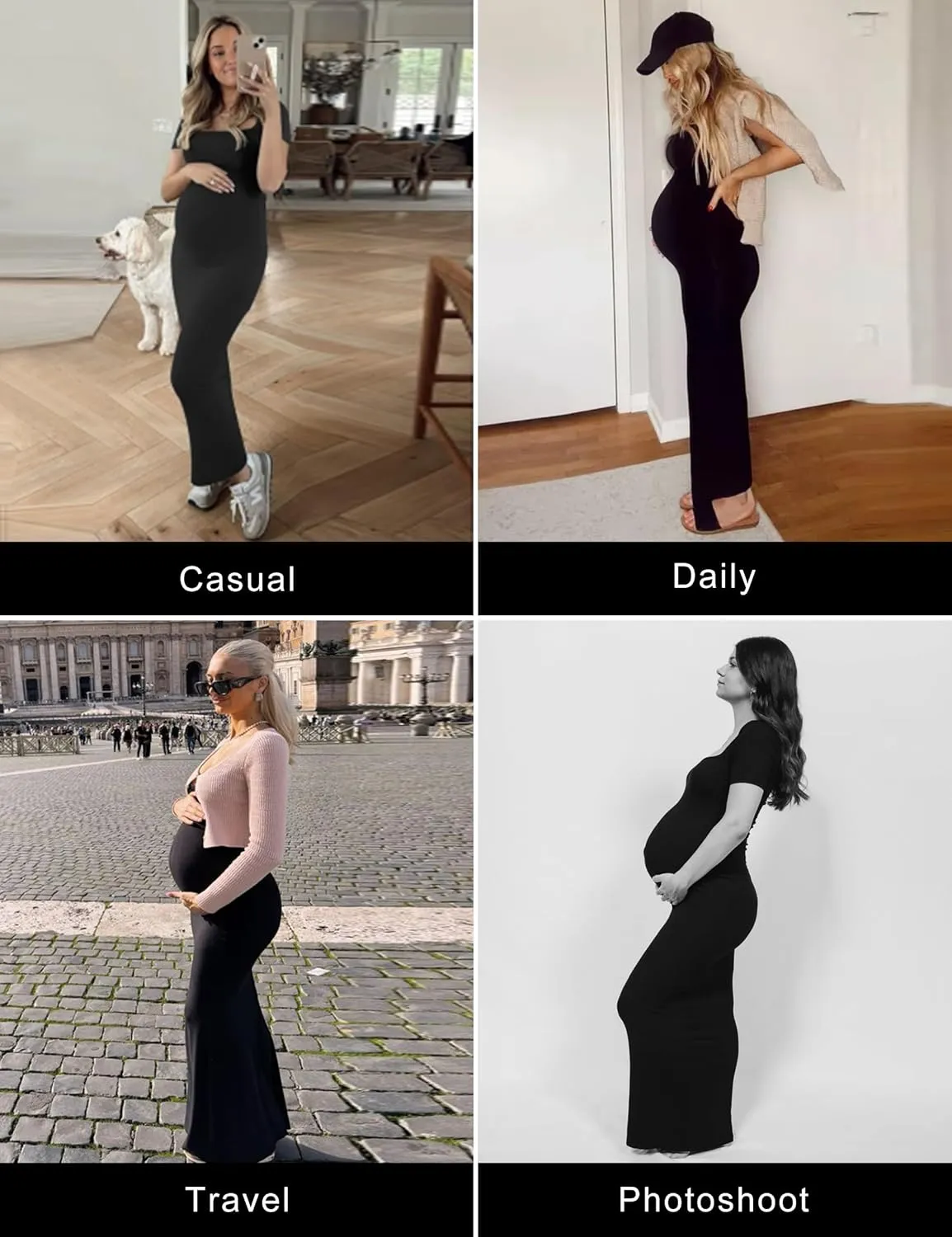 Peauty Women's Ribbed Maxi Dress Body-Hugging Fit Maternity Dress Before During After Pregnancy