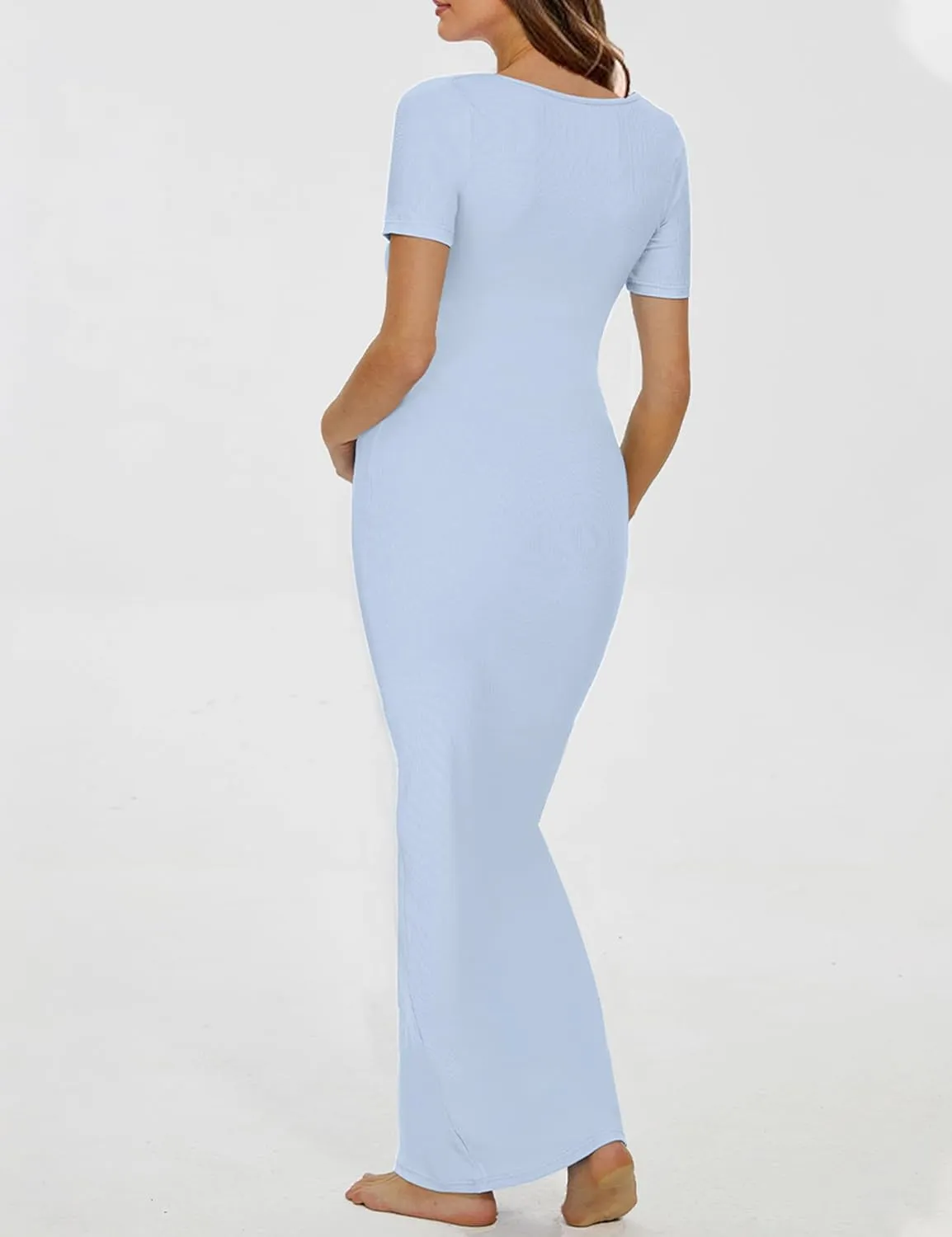 Peauty Women's Ribbed Maxi Dress Body-Hugging Fit Maternity Dress Before During After Pregnancy