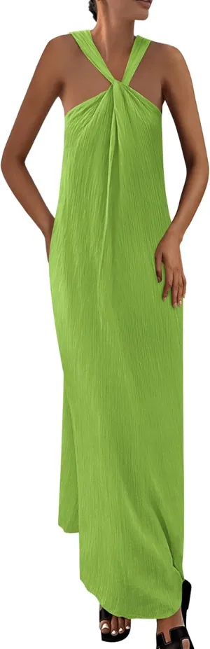 PRETTYGARDEN Womens 2025 Casual Long Summer Dresses Sleeveless Strappy Loose Flowy Beach Vacation Maxi Dress with Pockets