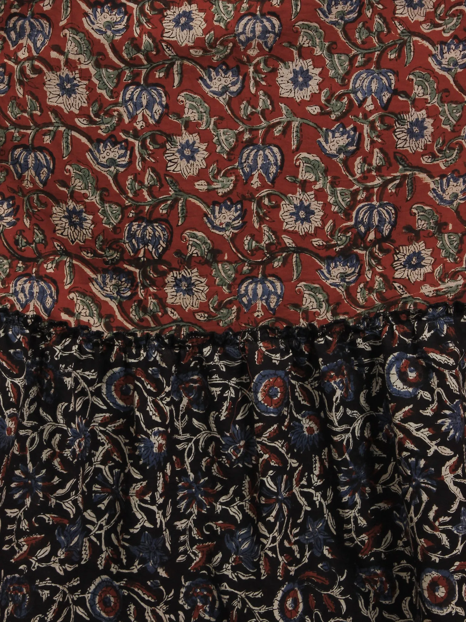 Red Black Beige Blue Green Hand Block Printed Long Cotton Dress With Mandarin Collar- D3457901