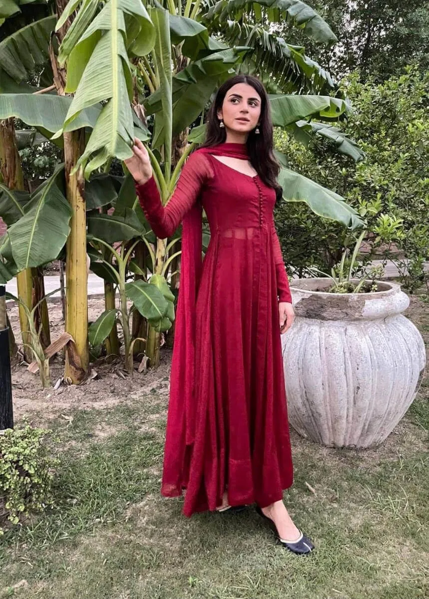 Red Elegant Georgette Silk Anarkali Suit with Modern Touch