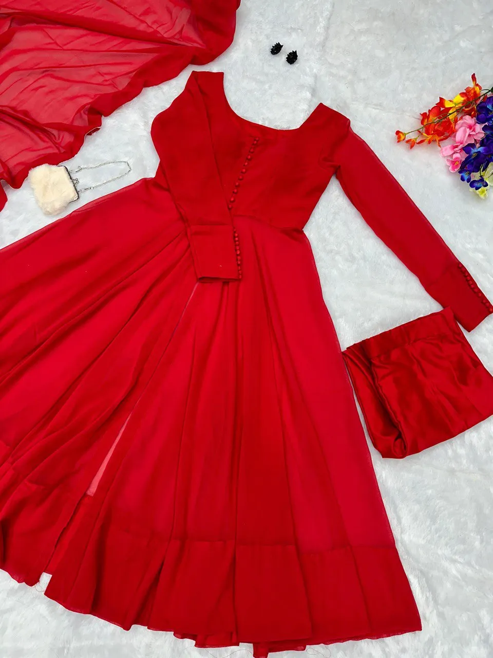Red Elegant Georgette Silk Anarkali Suit with Modern Touch