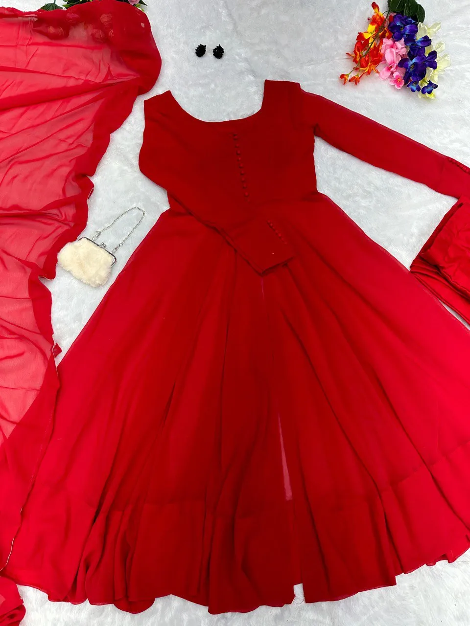 Red Elegant Georgette Silk Anarkali Suit with Modern Touch