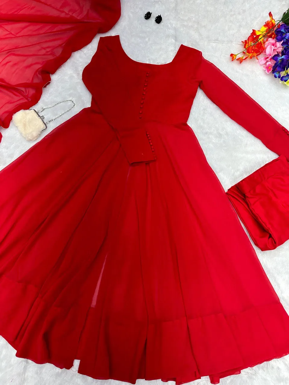 Red Elegant Georgette Silk Anarkali Suit with Modern Touch