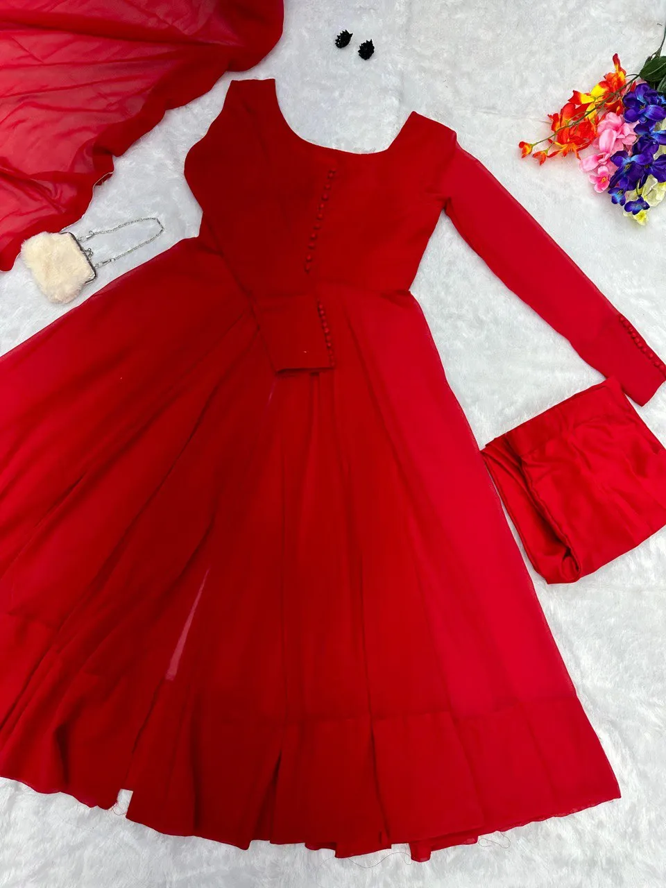 Red Elegant Georgette Silk Anarkali Suit with Modern Touch