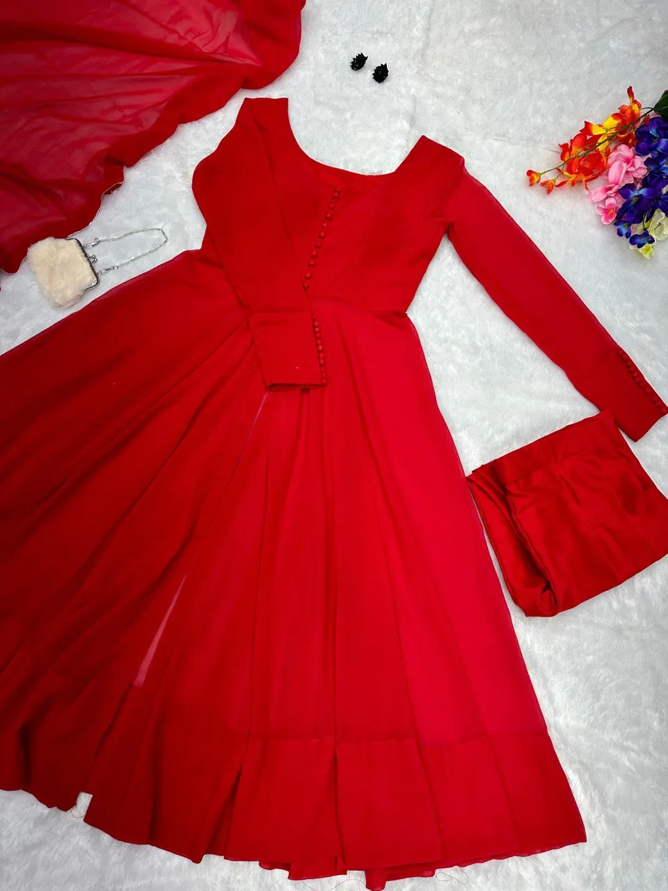 Red Elegant Georgette Silk Anarkali Suit with Modern Touch