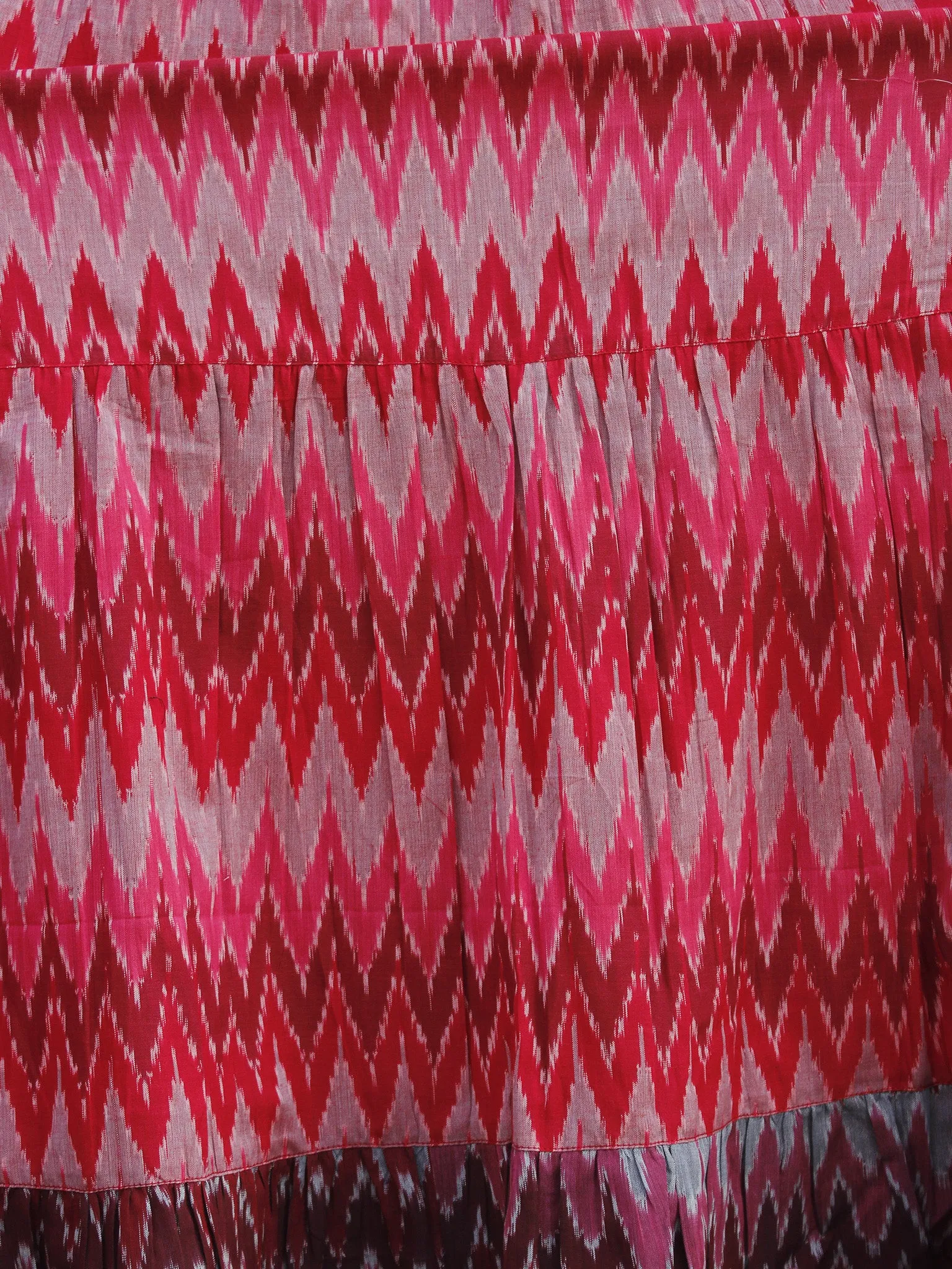 Red Maroon Pink Grey Hand Woven Mercerized Cotton Ikat Tier Dress - D172F835