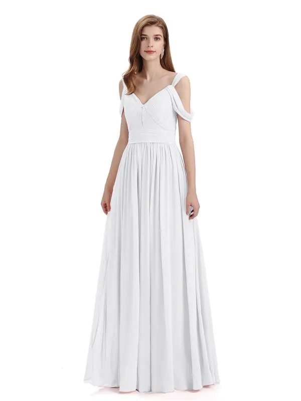 Simple Off-shoulder Chiffon Floor-Length Long Bridesmaid Dresses