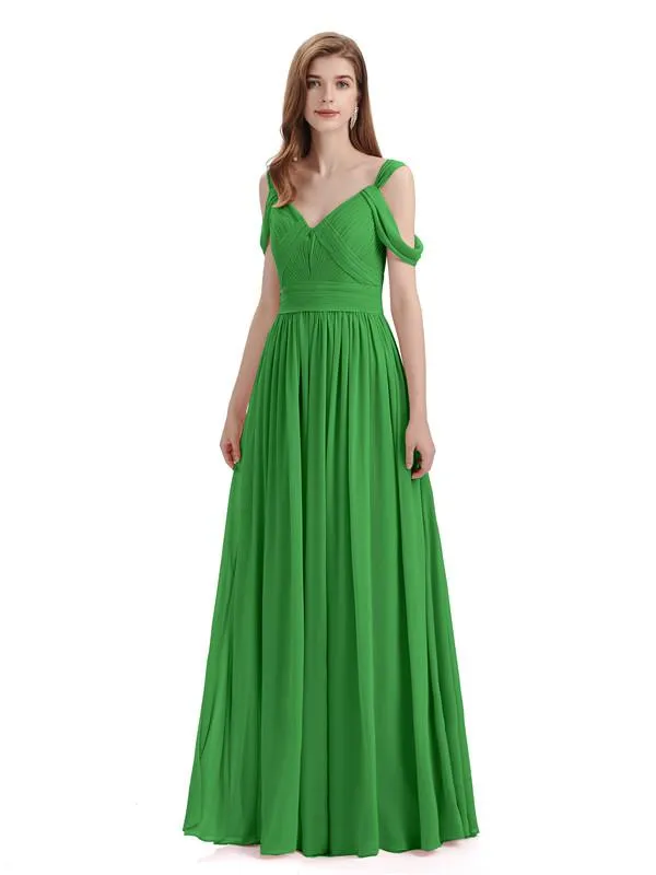 Simple Off-shoulder Chiffon Floor-Length Long Bridesmaid Dresses