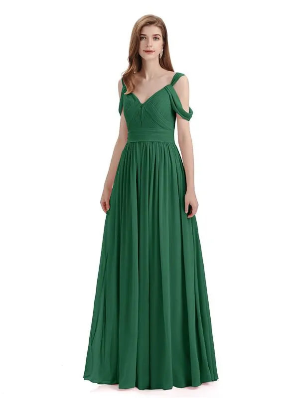 Simple Off-shoulder Chiffon Floor-Length Long Bridesmaid Dresses