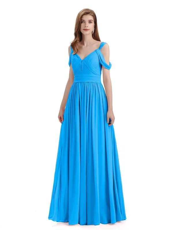 Simple Off-shoulder Chiffon Floor-Length Long Bridesmaid Dresses