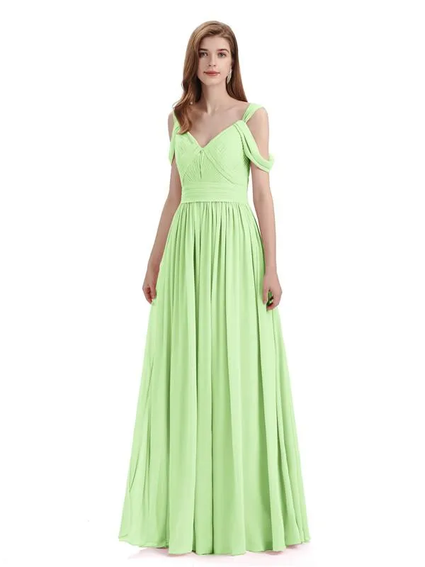 Simple Off-shoulder Chiffon Floor-Length Long Bridesmaid Dresses