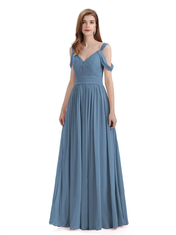Simple Off-shoulder Chiffon Floor-Length Long Bridesmaid Dresses