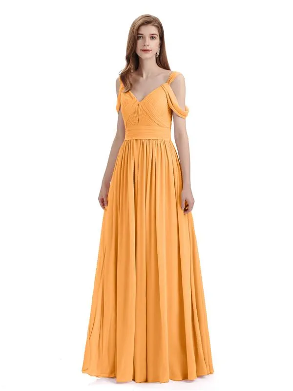 Simple Off-shoulder Chiffon Floor-Length Long Bridesmaid Dresses