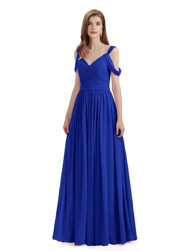 Simple Off-shoulder Chiffon Floor-Length Long Bridesmaid Dresses