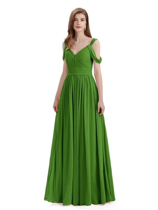 Simple Off-shoulder Chiffon Floor-Length Long Bridesmaid Dresses