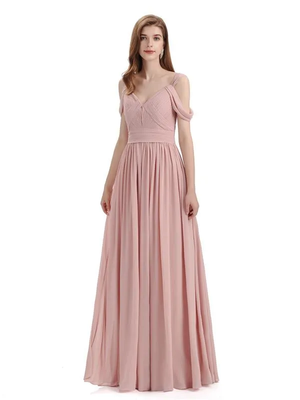 Simple Off-shoulder Chiffon Floor-Length Long Bridesmaid Dresses