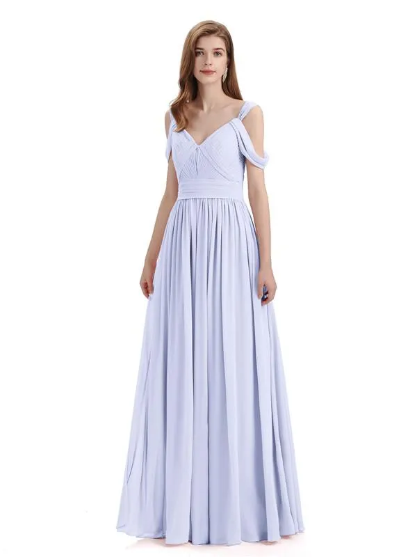 Simple Off-shoulder Chiffon Floor-Length Long Bridesmaid Dresses