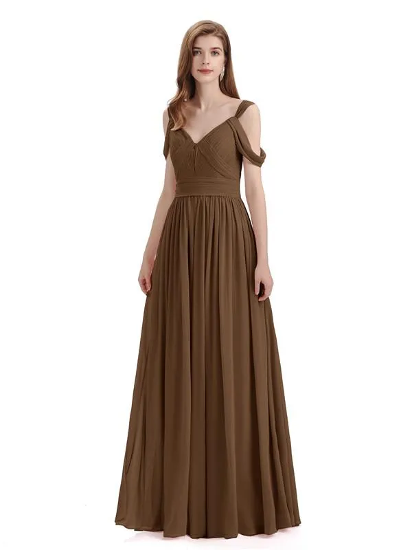 Simple Off-shoulder Chiffon Floor-Length Long Bridesmaid Dresses