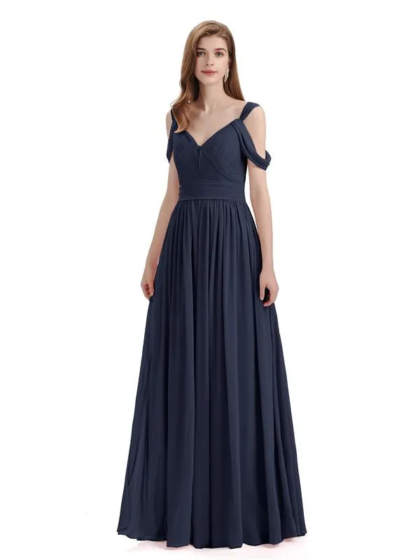 Simple Off-shoulder Chiffon Floor-Length Long Bridesmaid Dresses