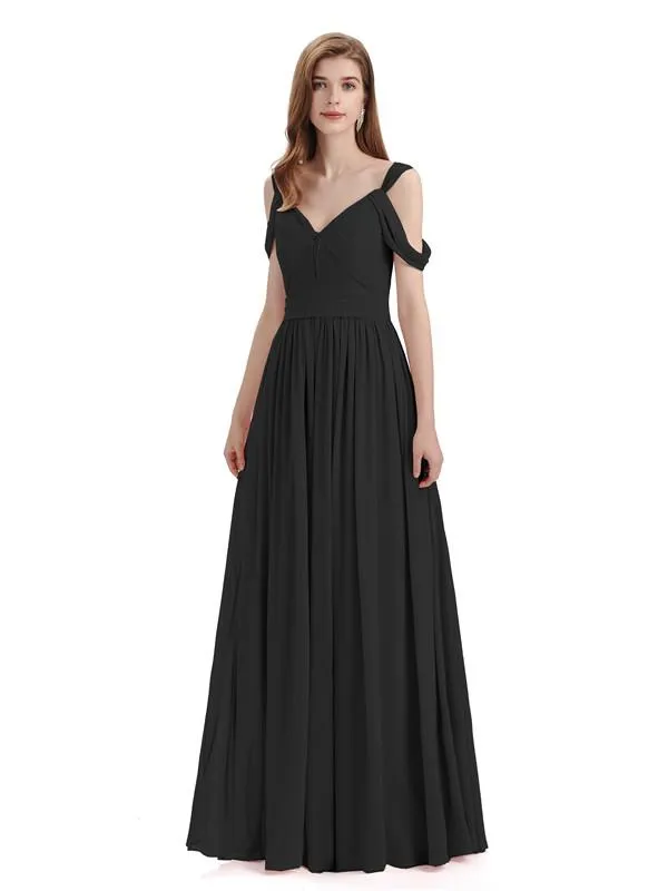 Simple Off-shoulder Chiffon Floor-Length Long Bridesmaid Dresses