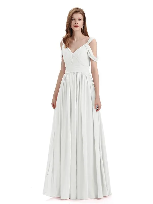 Simple Off-shoulder Chiffon Floor-Length Long Bridesmaid Dresses
