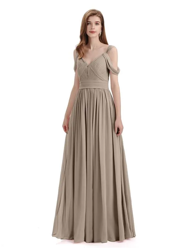Simple Off-shoulder Chiffon Floor-Length Long Bridesmaid Dresses