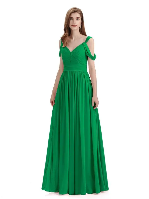 Simple Off-shoulder Chiffon Floor-Length Long Bridesmaid Dresses