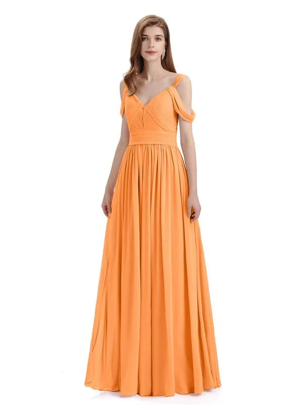 Simple Off-shoulder Chiffon Floor-Length Long Bridesmaid Dresses