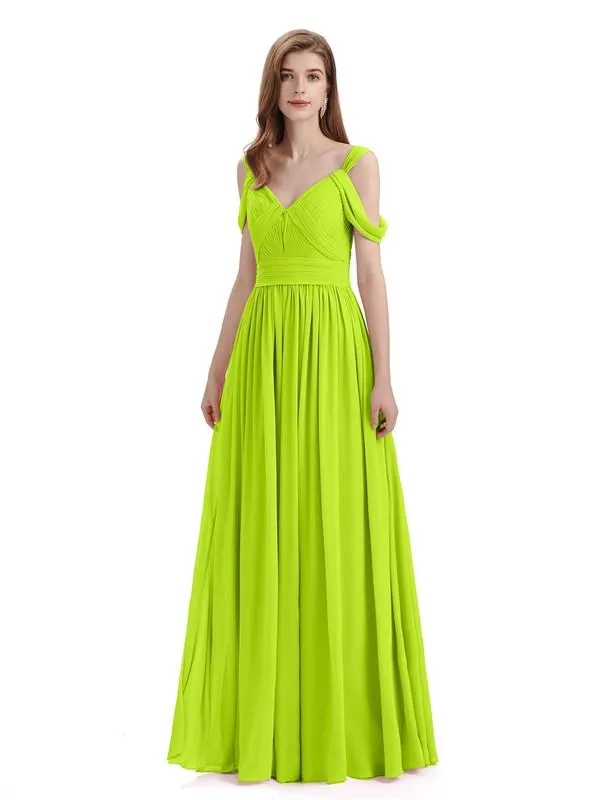 Simple Off-shoulder Chiffon Floor-Length Long Bridesmaid Dresses
