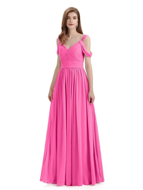 Simple Off-shoulder Chiffon Floor-Length Long Bridesmaid Dresses