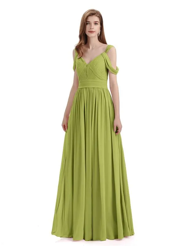 Simple Off-shoulder Chiffon Floor-Length Long Bridesmaid Dresses