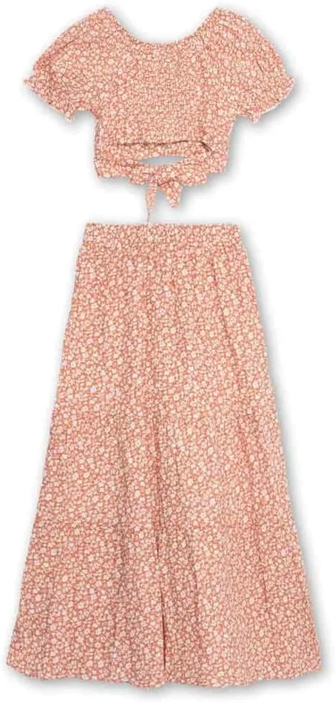Speechless Girls' Short Sleeve Top and Maxi Skirt Set
