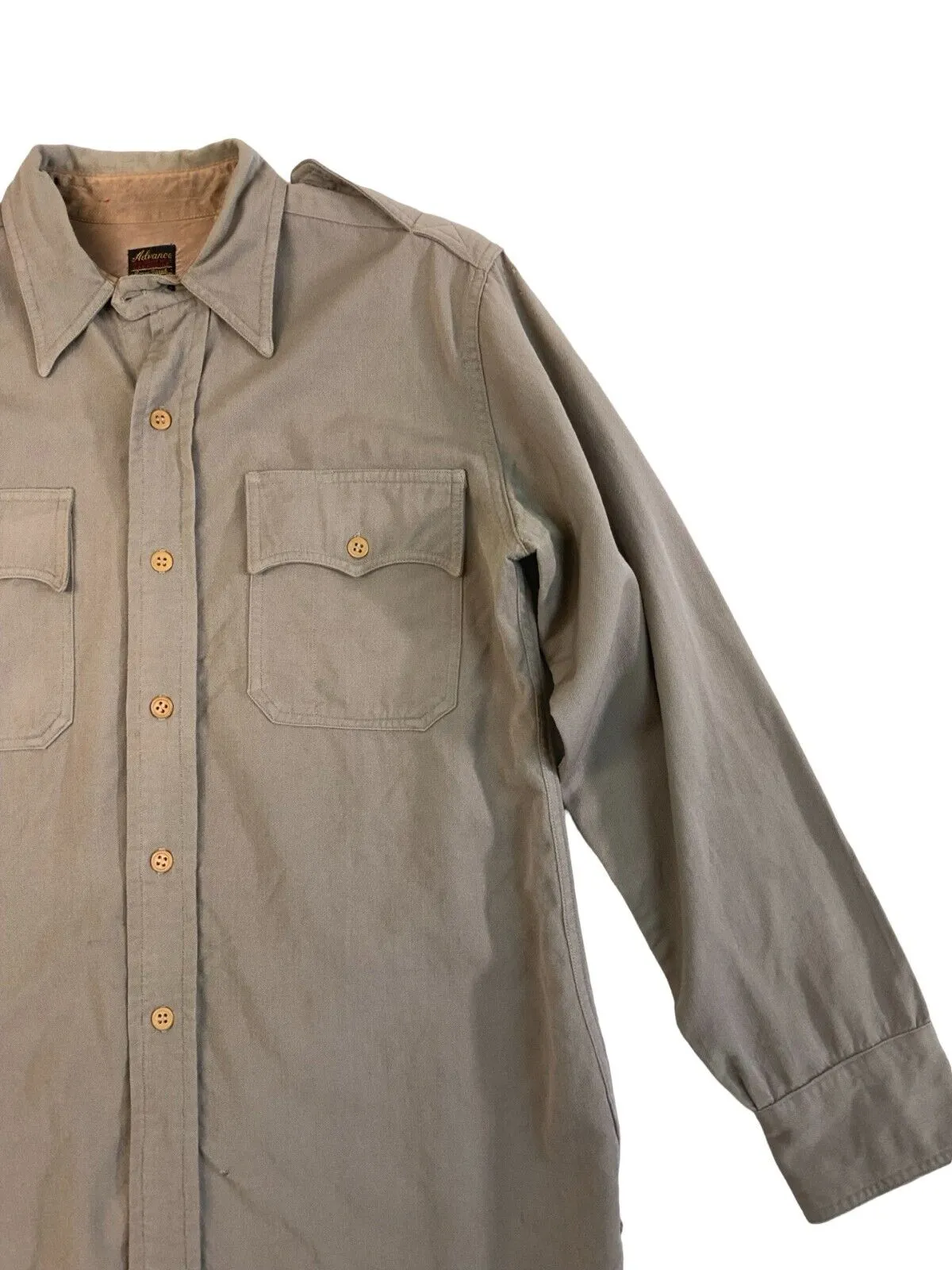VTG 40s WW2 USA OFFICERS JACKSON RAYMOND RANGOON GABARDINE VIRGIN WOOL SHIRT S38