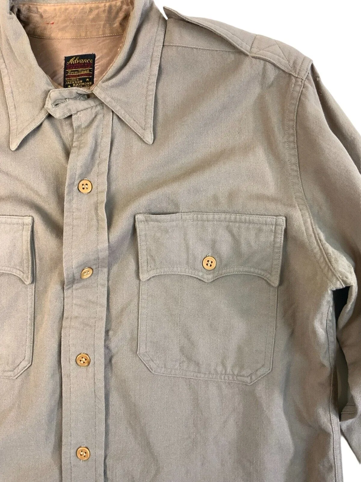 VTG 40s WW2 USA OFFICERS JACKSON RAYMOND RANGOON GABARDINE VIRGIN WOOL SHIRT S38