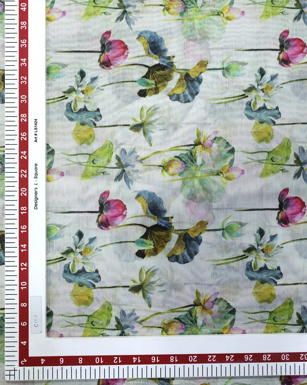 WHITE & MULTICOLOR FLORAL DESIGN POLYESTER CHANDERI FABRIC