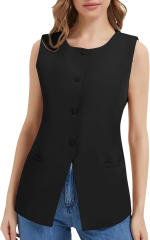 Women Summer Suit Vest Business Tops Sleeveless Button Down Blazer Modern Casual Waistcoat Office Formal Dressy Vest