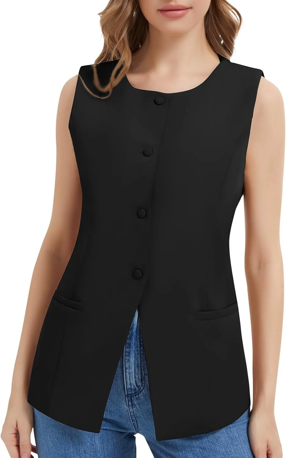 Women Summer Suit Vest Business Tops Sleeveless Button Down Blazer Modern Casual Waistcoat Office Formal Dressy Vest