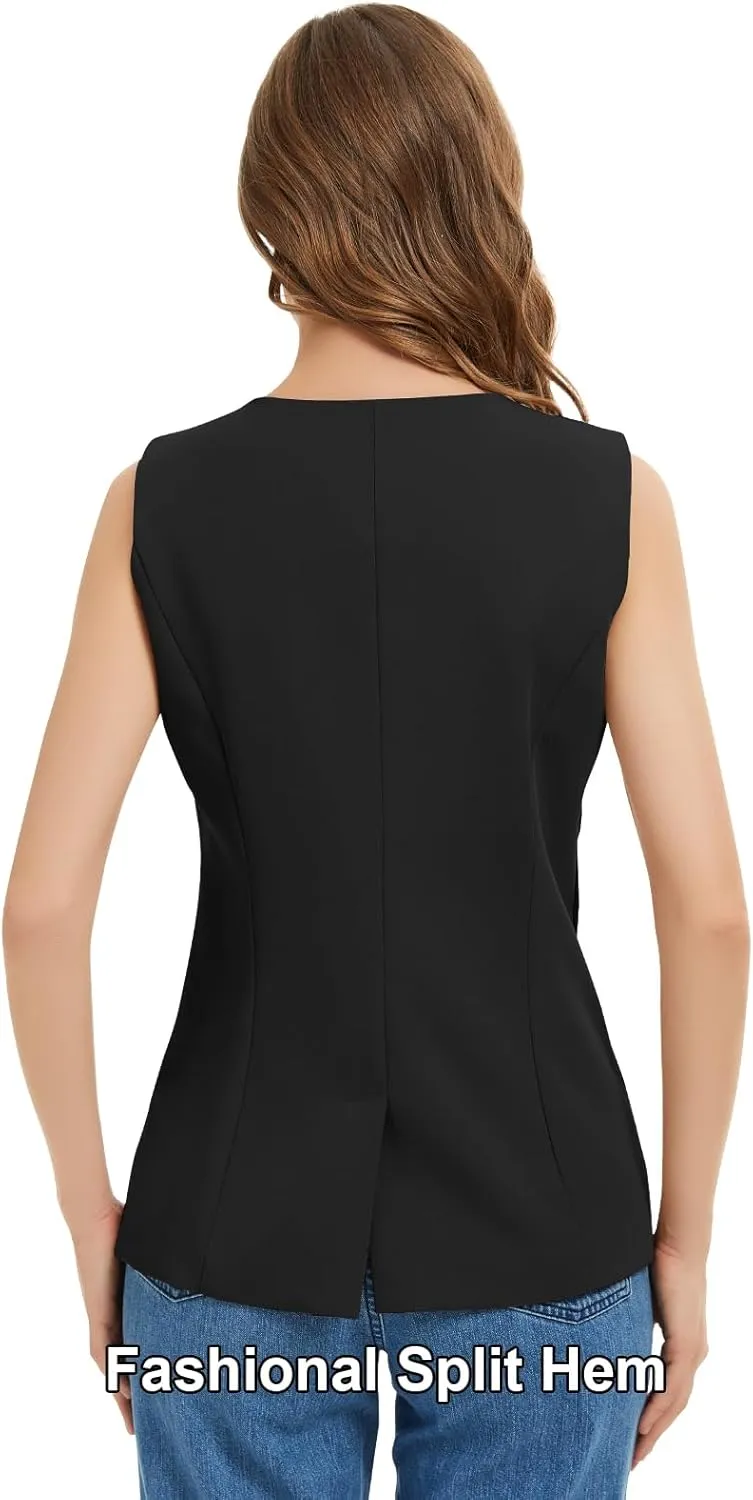 Women Summer Suit Vest Business Tops Sleeveless Button Down Blazer Modern Casual Waistcoat Office Formal Dressy Vest