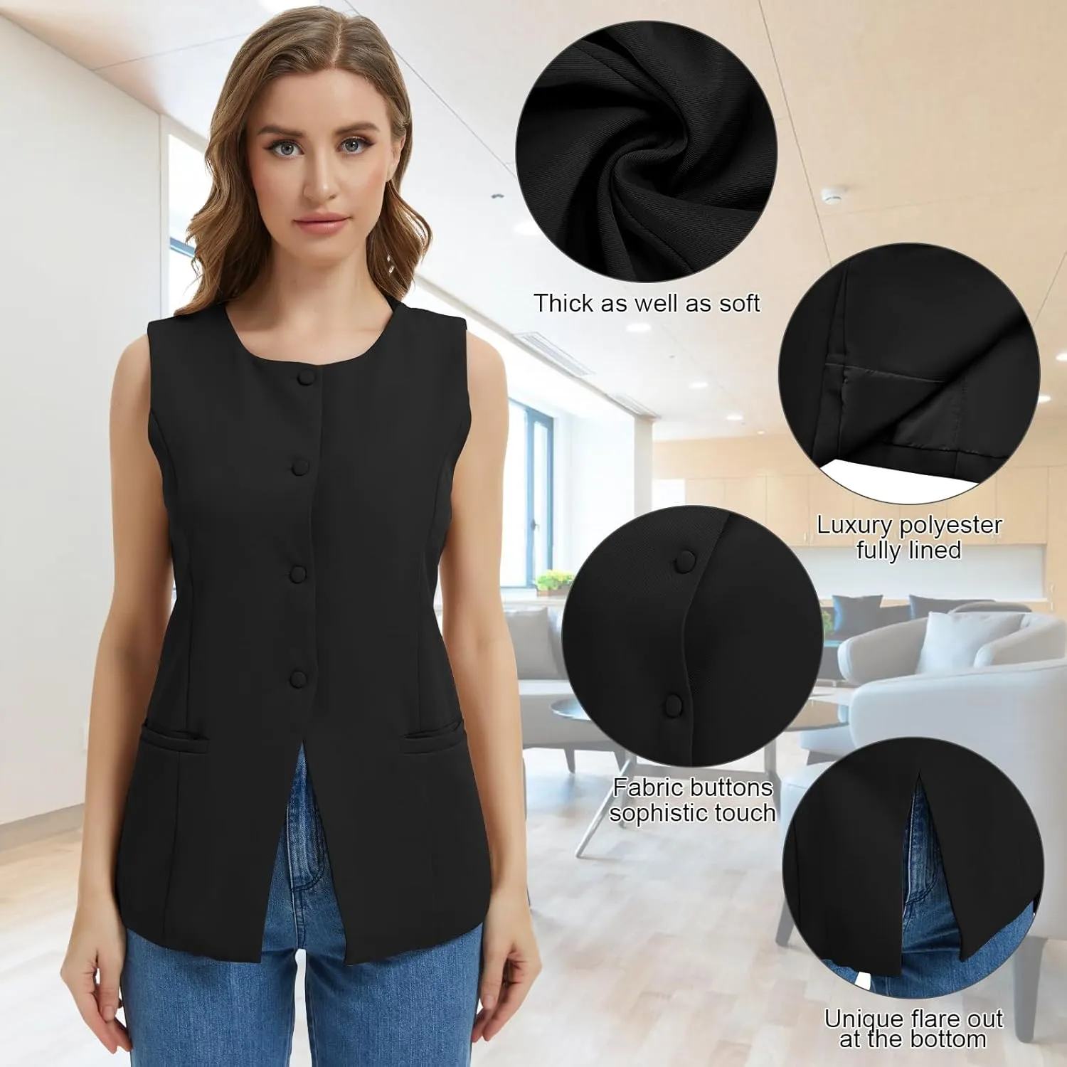 Women Summer Suit Vest Business Tops Sleeveless Button Down Blazer Modern Casual Waistcoat Office Formal Dressy Vest