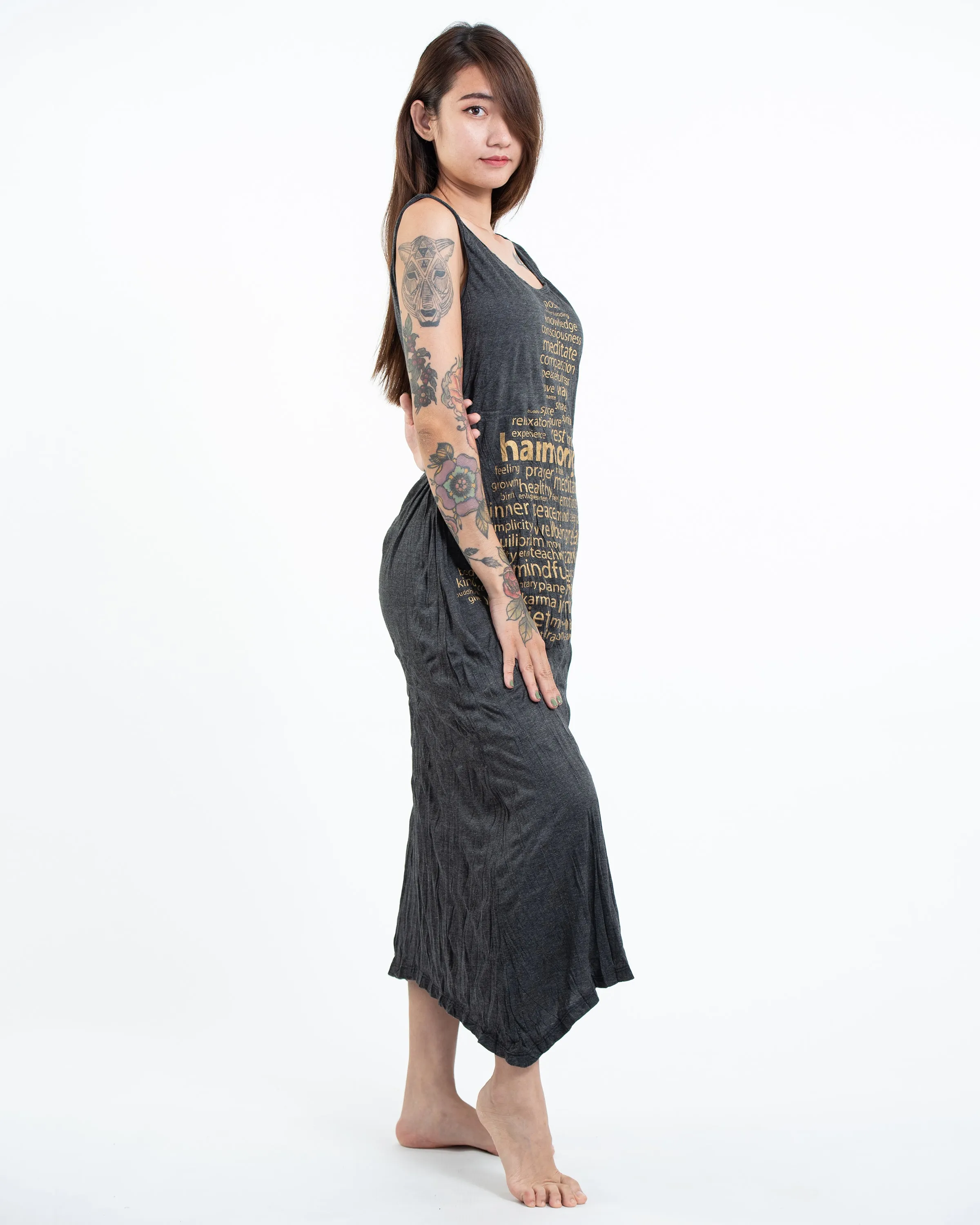 Womens Harmony Long Tank Dress in Gold on Black