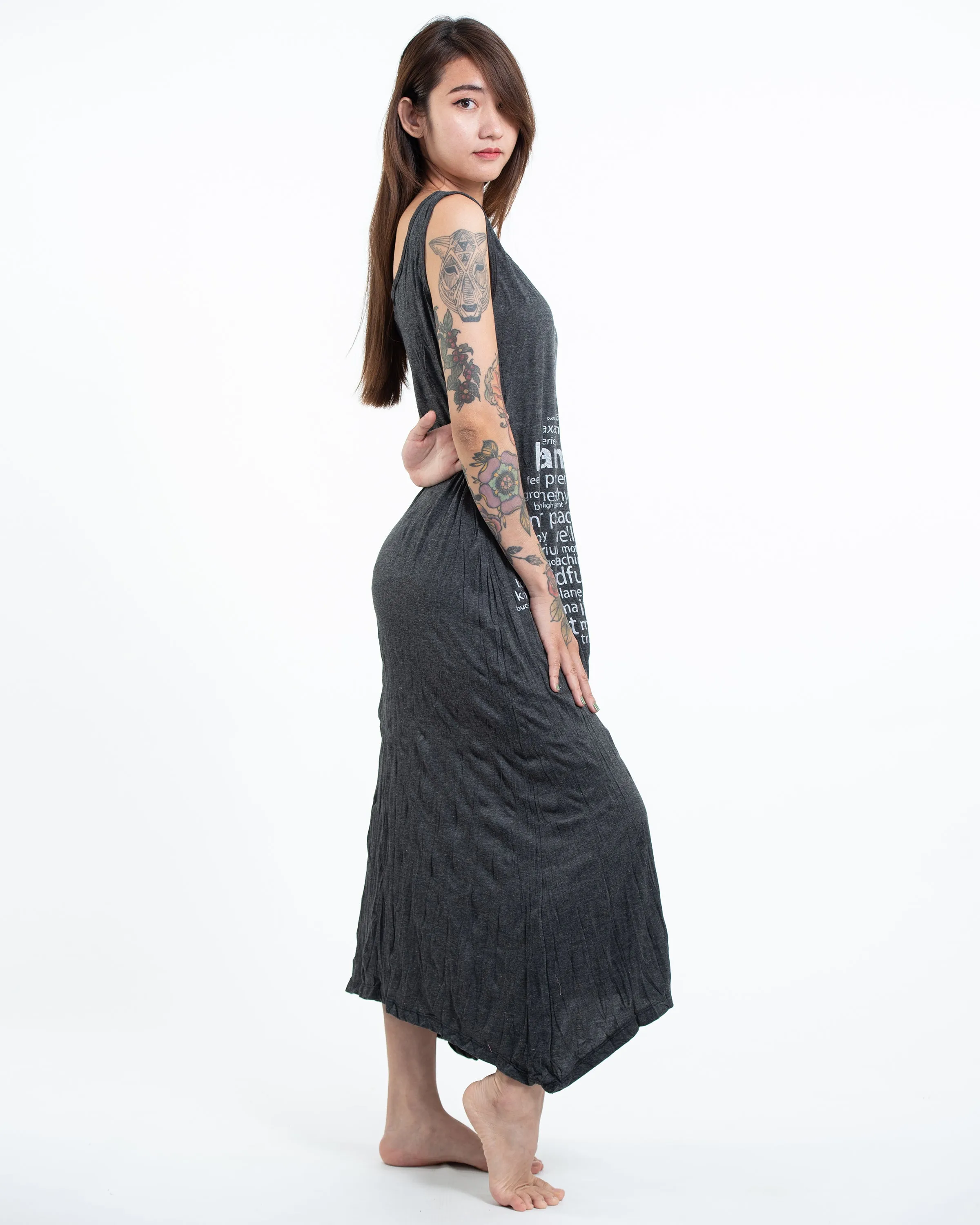 Womens Harmony Long Tank Dress in Silver on Black