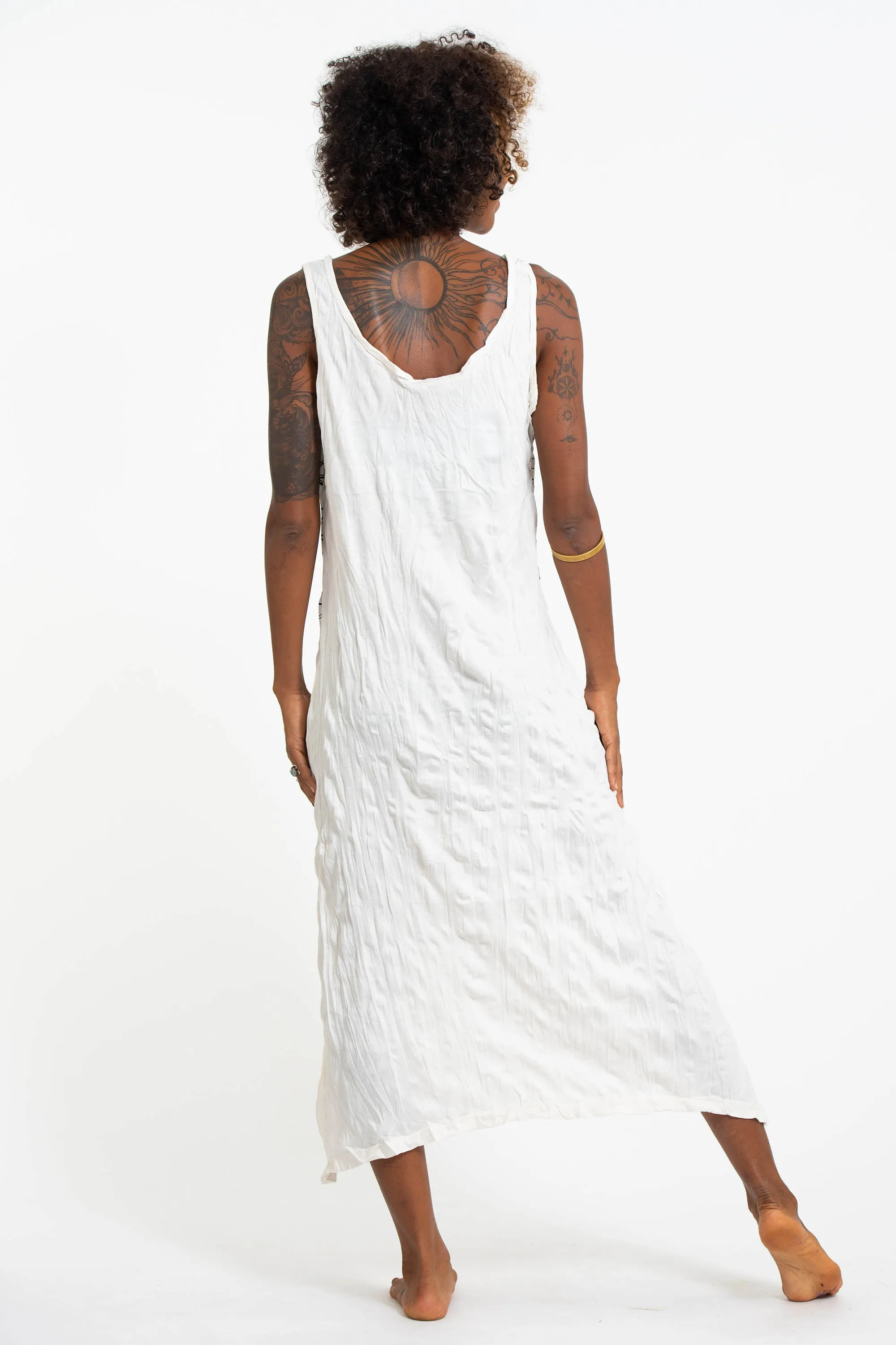 Womens Om Tree Long Tank Dress in White