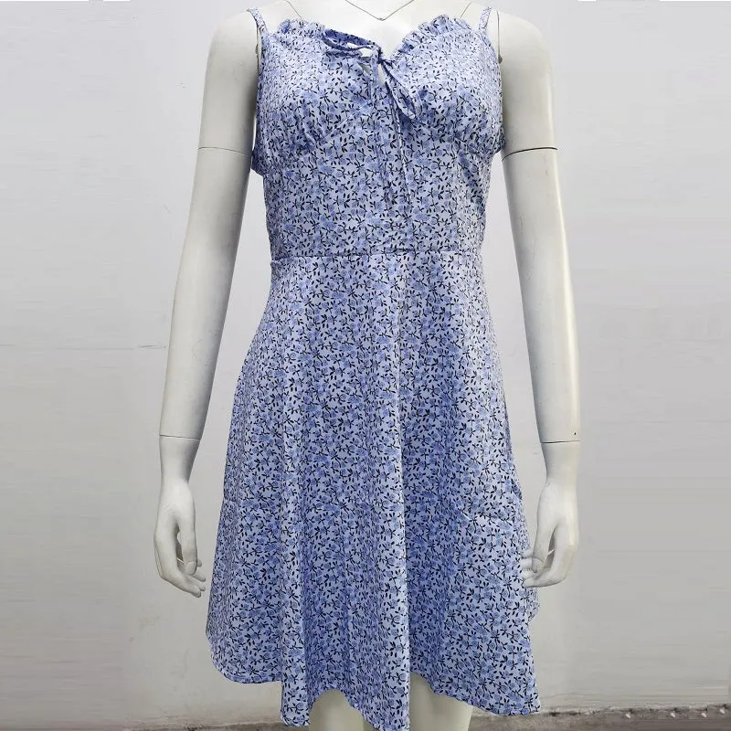 Womens Spaghetti Strap Sleeveless Floral Print Sexy Dress