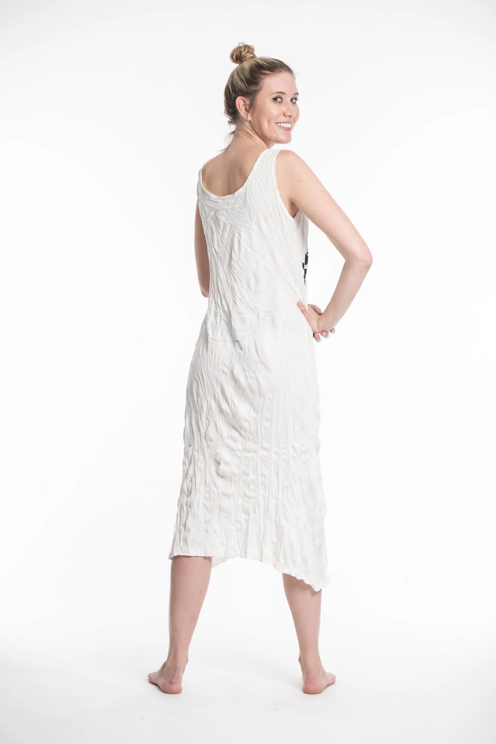Womens Tree of Life Long Tank Dress in White