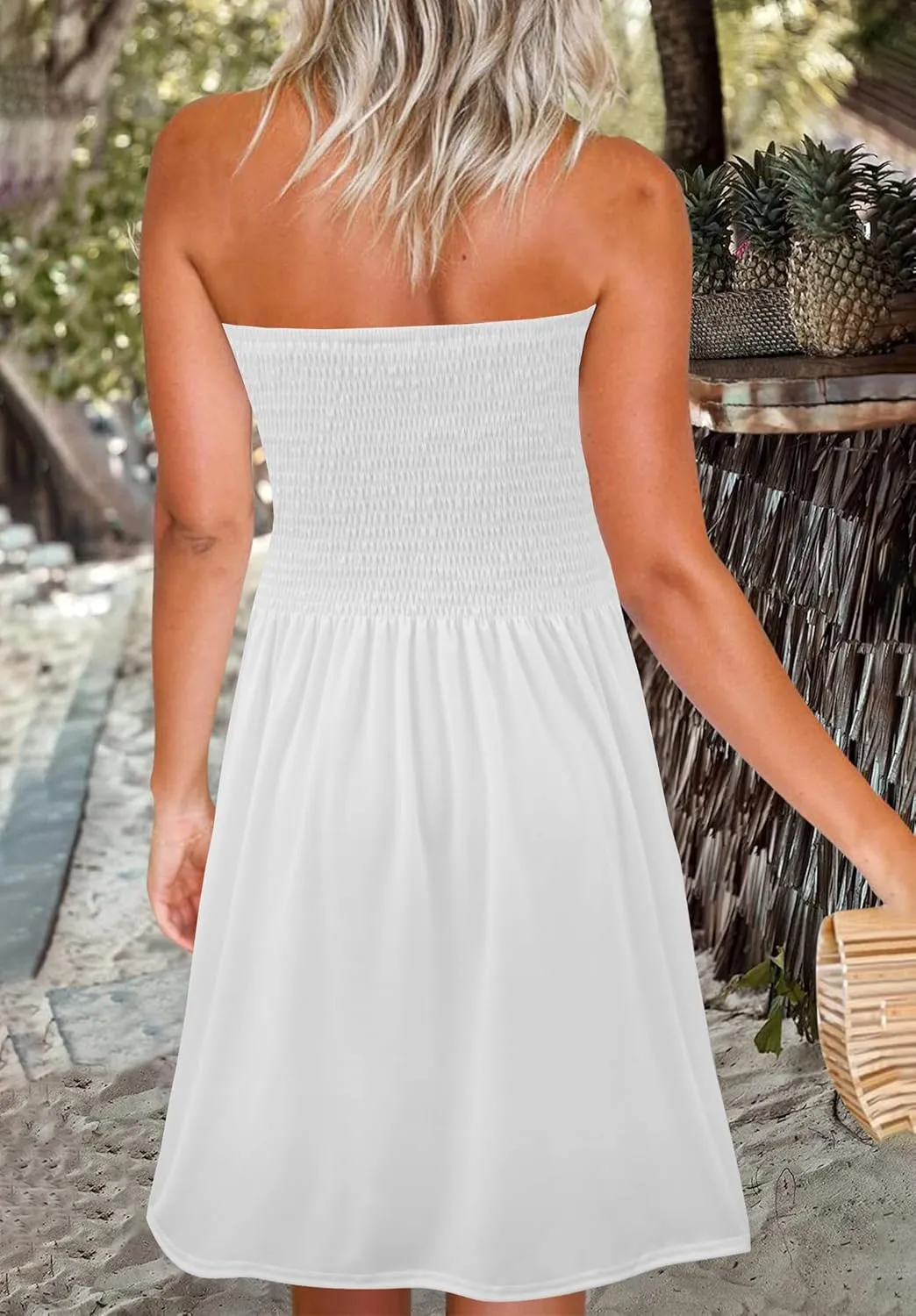 Zyyfly Womens Summer Beach Dresses Strapless Cover Ups Dress Tube Top Sundresses