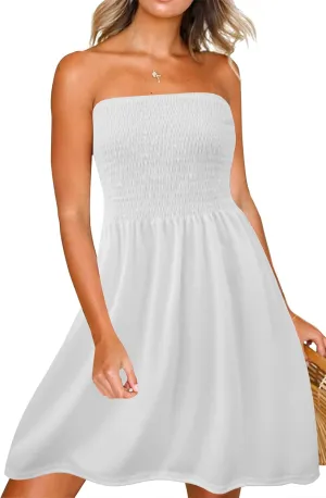 Zyyfly Womens Summer Beach Dresses Strapless Cover Ups Dress Tube Top Sundresses